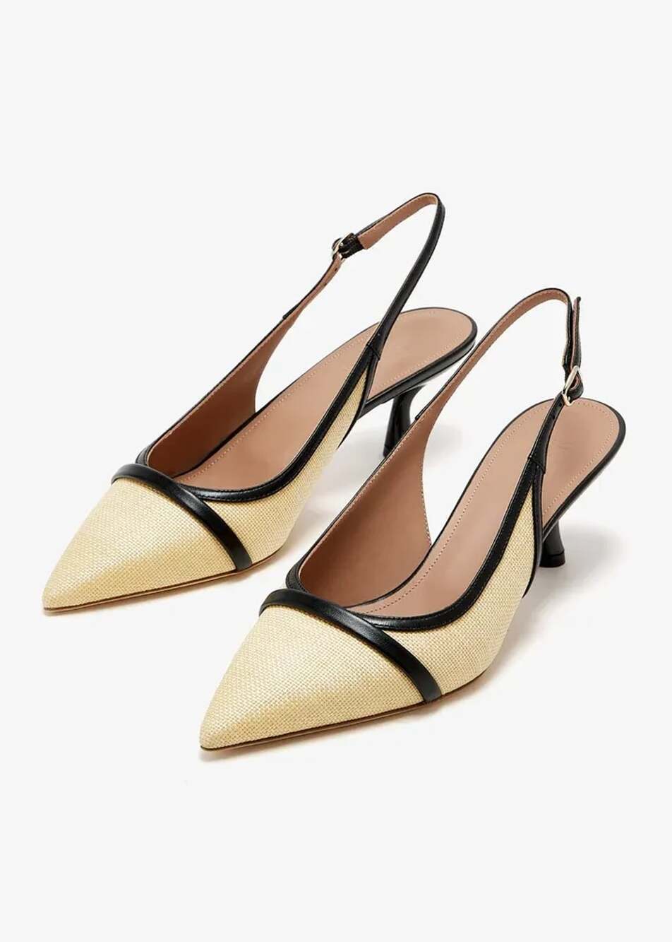 Malone Souliers Jama 45 Beige Raffia Black Slingback Pumps – MSRP $795